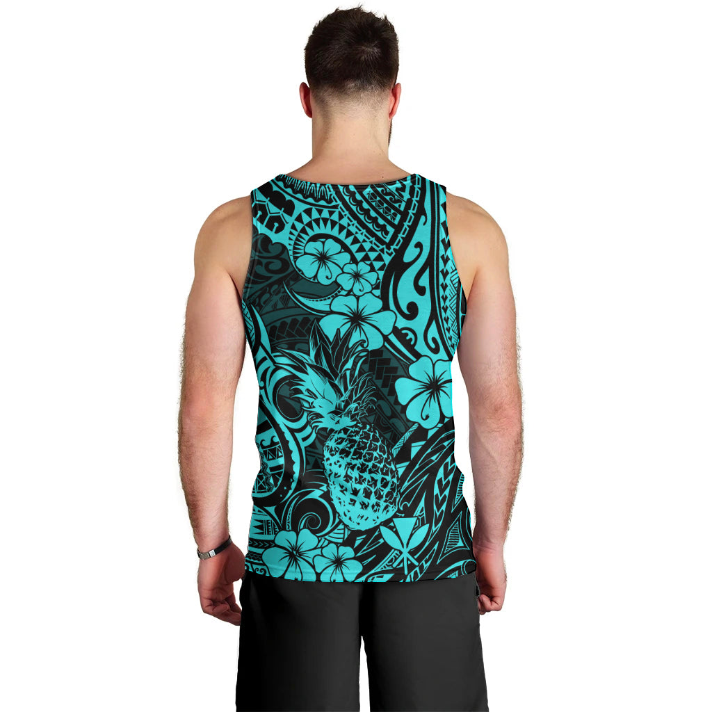 Hawaii Pineapple Men Tank Top Polynesian Pattern Turquoise Version LT01 - Polynesian Pride