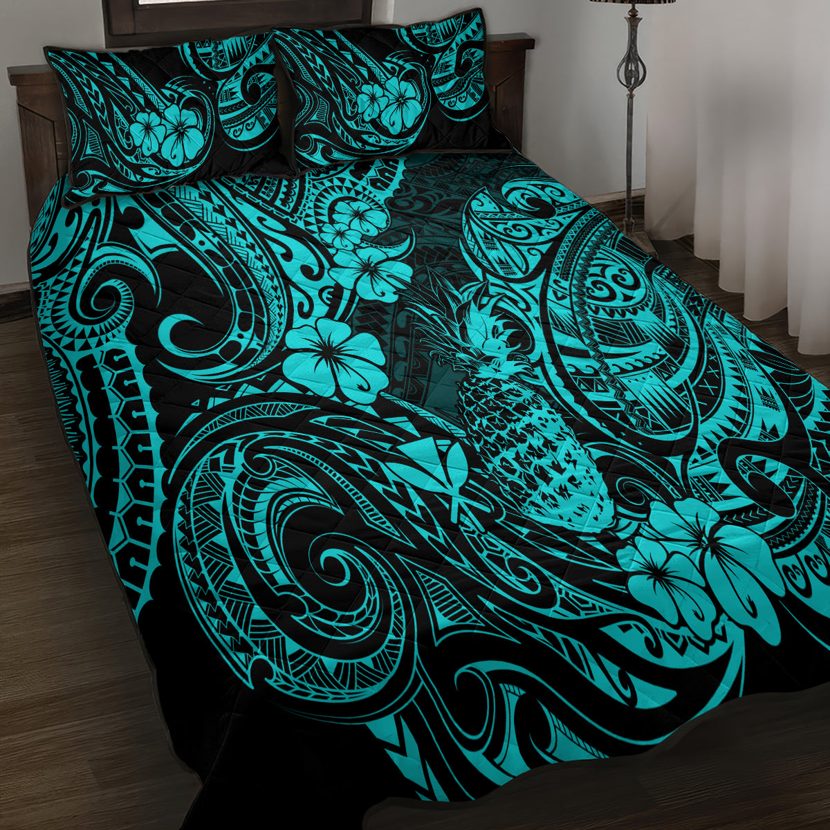 Hawaii Pineapple Quilt Bed Set Polynesian Pattern Turquoise Version LT01 - Polynesian Pride