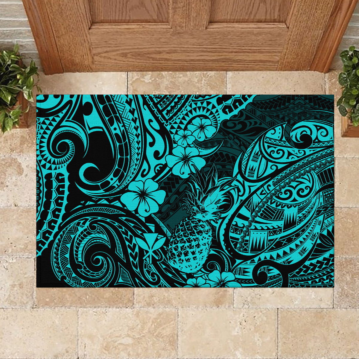 Hawaii Pineapple Rubber Doormat Polynesian Pattern Turquoise Version LT01 - Polynesian Pride