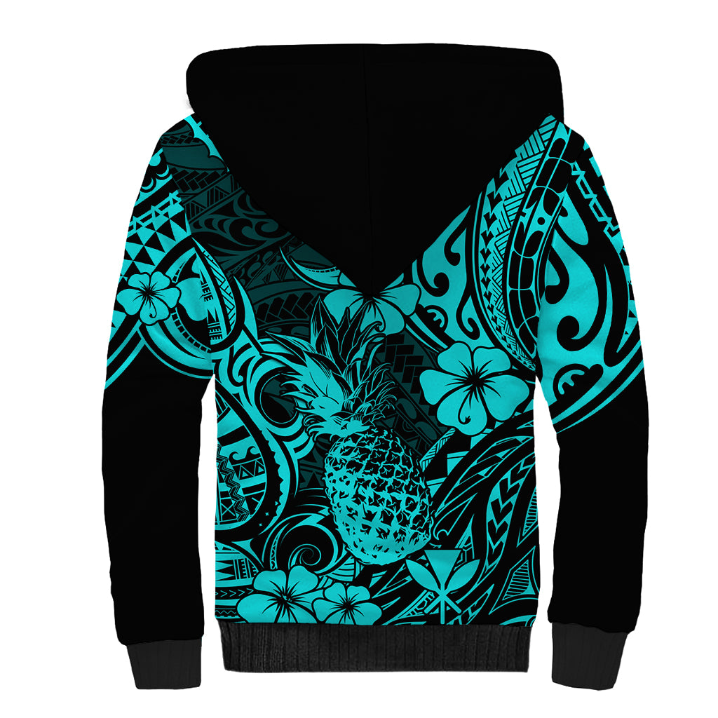 Hawaii Pineapple Sherpa Hoodie Polynesian Pattern Turquoise Version LT01 - Polynesian Pride