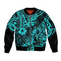 Hawaii Pineapple Sleeve Zip Bomber Jacket Polynesian Pattern Turquoise Version LT01 Unisex Turquoise - Polynesian Pride