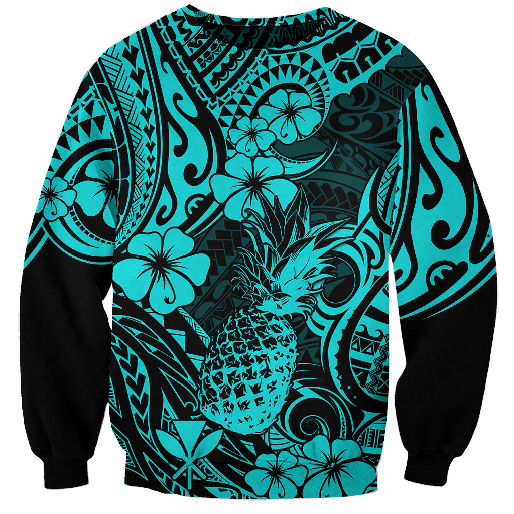 Hawaii Pineapple Sweatshirt Polynesian Pattern Turquoise Version LT01 Unisex Turquoise - Polynesian Pride