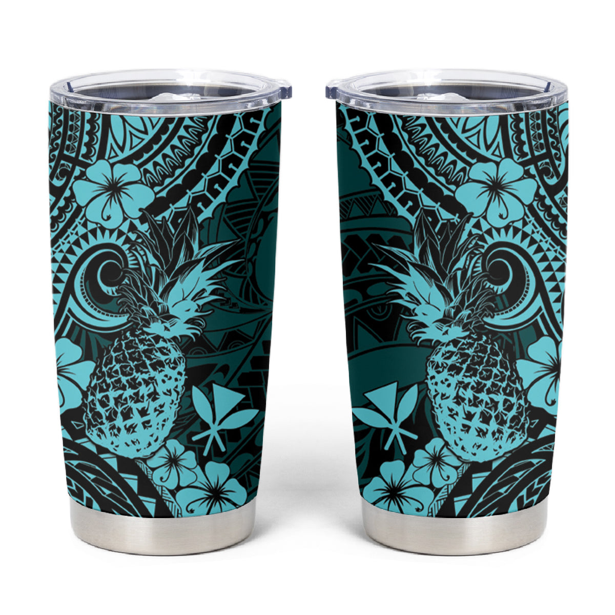 Hawaii Pineapple Tumbler Cup Polynesian Pattern Turquoise Version