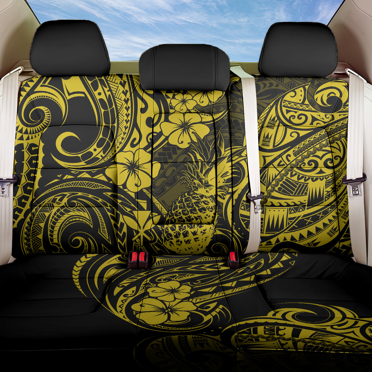 Hawaii Pineapple Back Car Seat Cover Polynesian Pattern Yellow Version