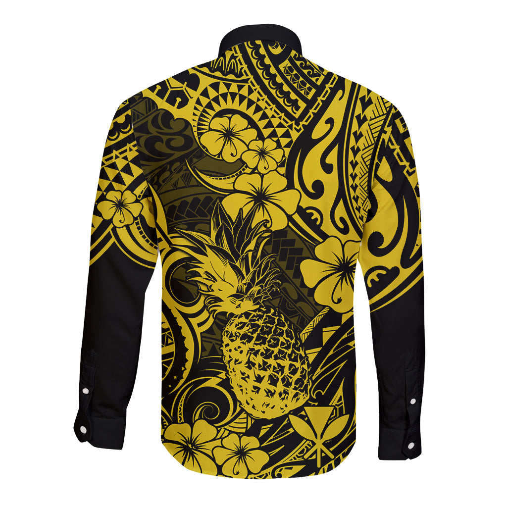 Hawaii Pineapple Long Sleeve Button Shirt Polynesian Pattern Yellow Version LT01 - Polynesian Pride