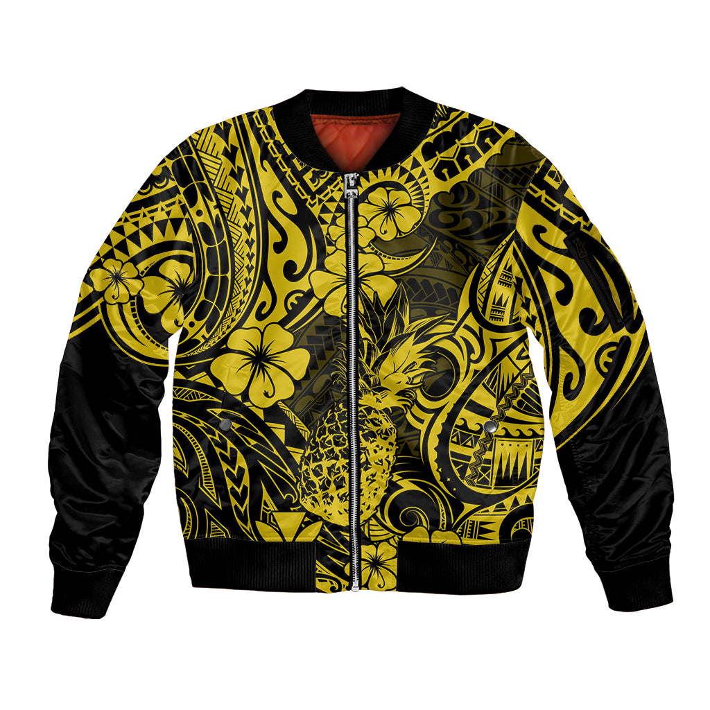 Hawaii Pineapple Sleeve Zip Bomber Jacket Polynesian Pattern Yellow Version LT01 Unisex Yellow - Polynesian Pride