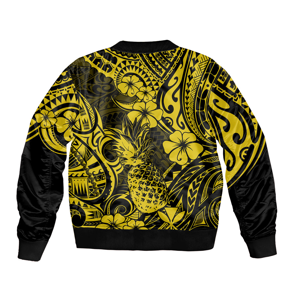 Hawaii Pineapple Sleeve Zip Bomber Jacket Polynesian Pattern Yellow Version LT01 - Polynesian Pride