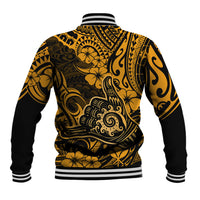 Hawaii Shaka Sign Baseball Jacket With Polynesian Hibiscus Gold Unique LT01 - Polynesian Pride