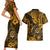 Hawaii Shaka Sign Couples Matching Short Sleeve Bodycon Dress and Hawaiian Shirt With Polynesian Hibiscus Gold Unique LT01 - Polynesian Pride