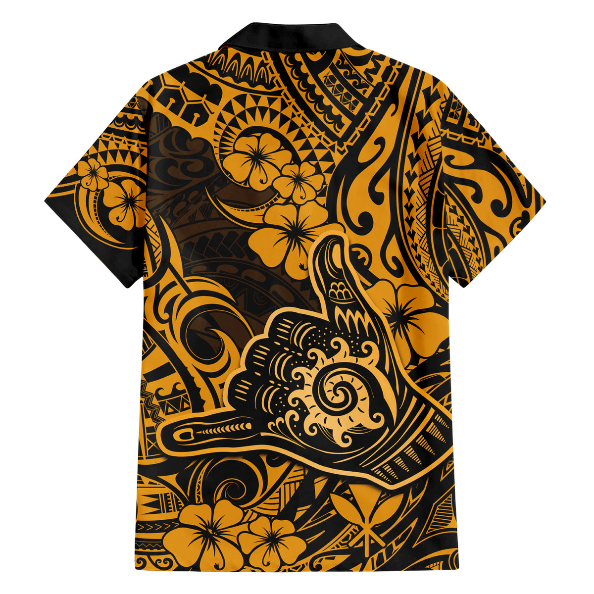 Hawaii Shaka Sign Family Matching Short Sleeve Bodycon Dress and Hawaiian Shirt With Polynesian Hibiscus Gold Unique LT01 - Polynesian Pride