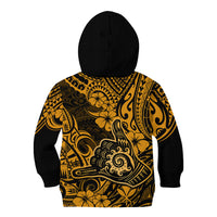Hawaii Shaka Sign Kid Hoodie With Polynesian Hibiscus Gold Unique LT01 - Polynesian Pride