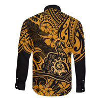 Hawaii Shaka Sign Long Sleeve Button Shirt With Polynesian Hibiscus Gold Unique LT01 - Polynesian Pride