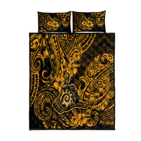 Hawaii Shaka Sign Quilt Bed Set With Polynesian Hibiscus Gold Unique LT01 Gold - Polynesian Pride