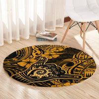 Hawaii Shaka Sign Round Carpet With Polynesian Hibiscus Gold Unique LT01 - Polynesian Pride