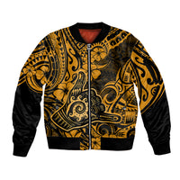 Hawaii Shaka Sign Sleeve Zip Bomber Jacket With Polynesian Hibiscus Gold Unique LT01 Unisex Gold - Polynesian Pride