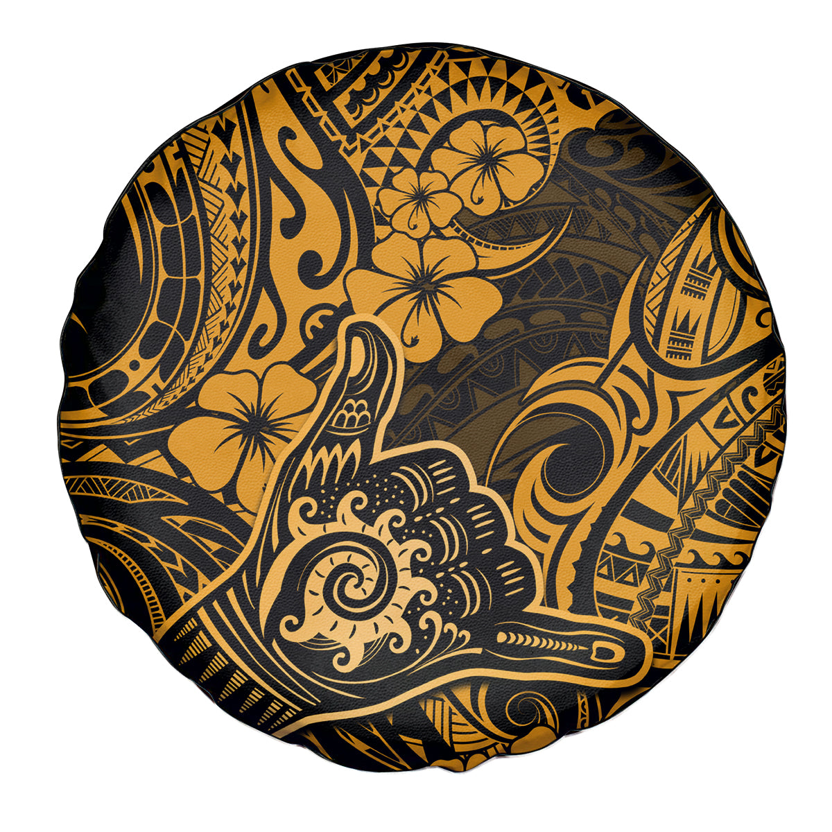 Hawaii Shaka Sign Spare Tire Cover With Polynesian Hibiscus Gold Unique LT01 Gold - Polynesian Pride