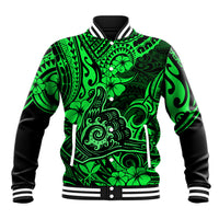 Hawaii Shaka Sign Baseball Jacket With Polynesian Hibiscus Green Unique LT01 Unisex Green - Polynesian Pride