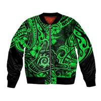 Hawaii Shaka Sign Bomber Jacket With Polynesian Hibiscus Green Unique LT01 Unisex Green - Polynesian Pride