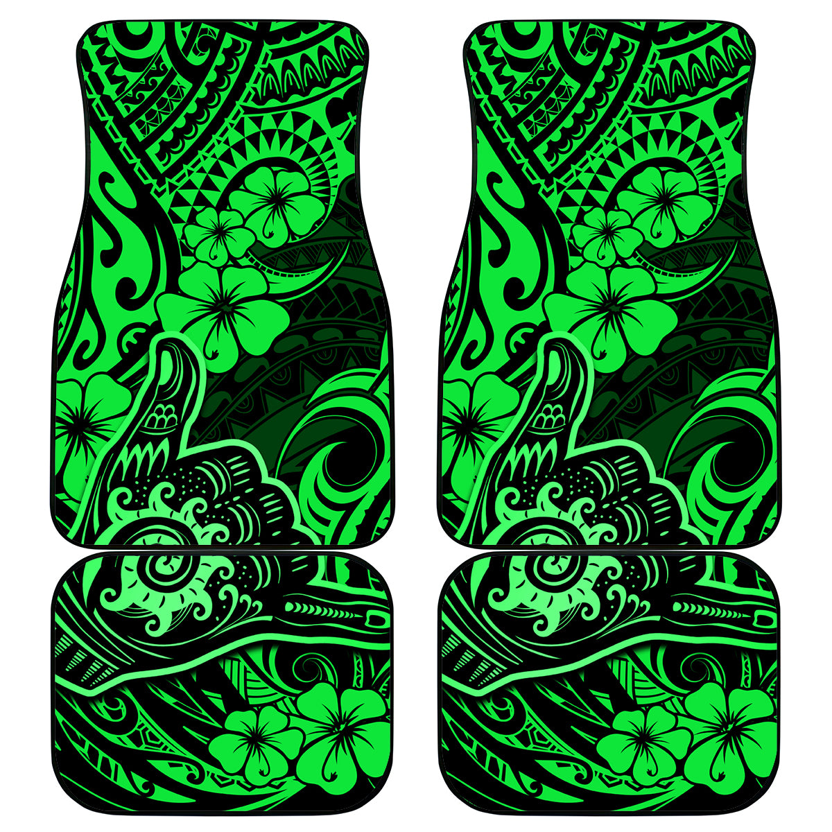 Hawaii Shaka Sign Car Mats With Polynesian Hibiscus Green Unique LT01 Green - Polynesian Pride