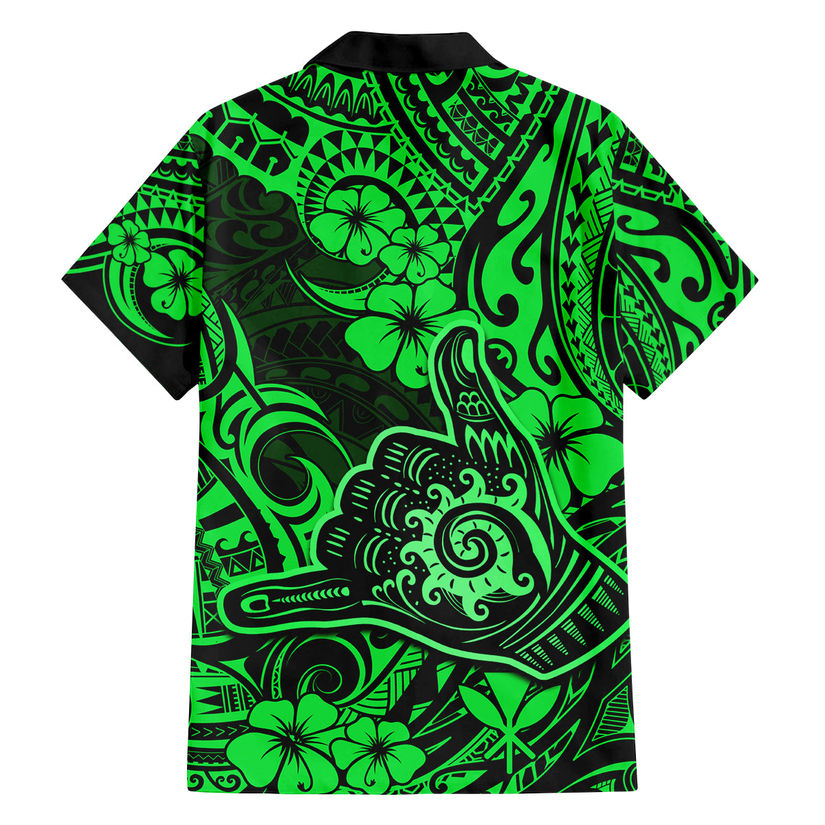 Hawaii Shaka Sign Family Matching Off Shoulder Long Sleeve Dress and Hawaiian Shirt With Polynesian Hibiscus Green Unique LT01 - Polynesian Pride