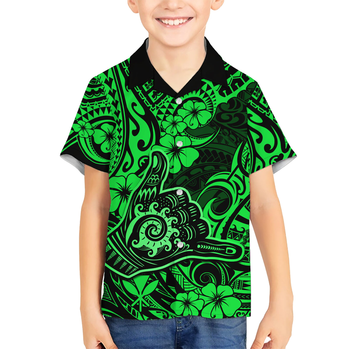Hawaii Shaka Sign Hawaiian Shirt With Polynesian Hibiscus Green Unique LT01 - Polynesian Pride