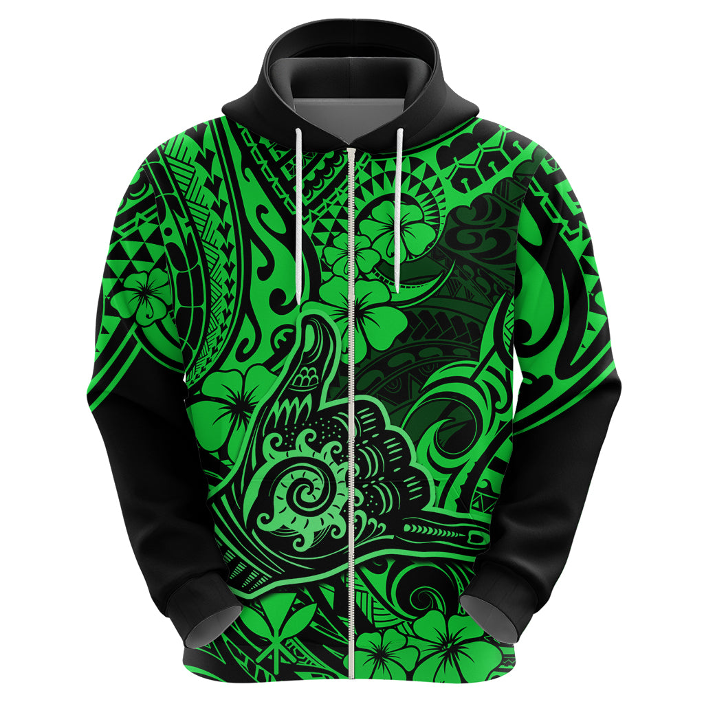 Hawaii Shaka Sign Hoodie With Polynesian Hibiscus Green Unique LT01 - Polynesian Pride