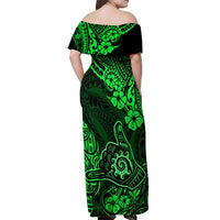 Hawaii Shaka Sign Off Shoulder Maxi Dress With Polynesian Hibiscus Green Unique LT01 - Polynesian Pride