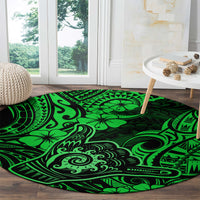Hawaii Shaka Sign Round Carpet With Polynesian Hibiscus Green Unique LT01 - Polynesian Pride