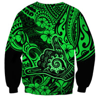 Hawaii Shaka Sign Sweatshirt With Polynesian Hibiscus Green Unique LT01 - Polynesian Pride