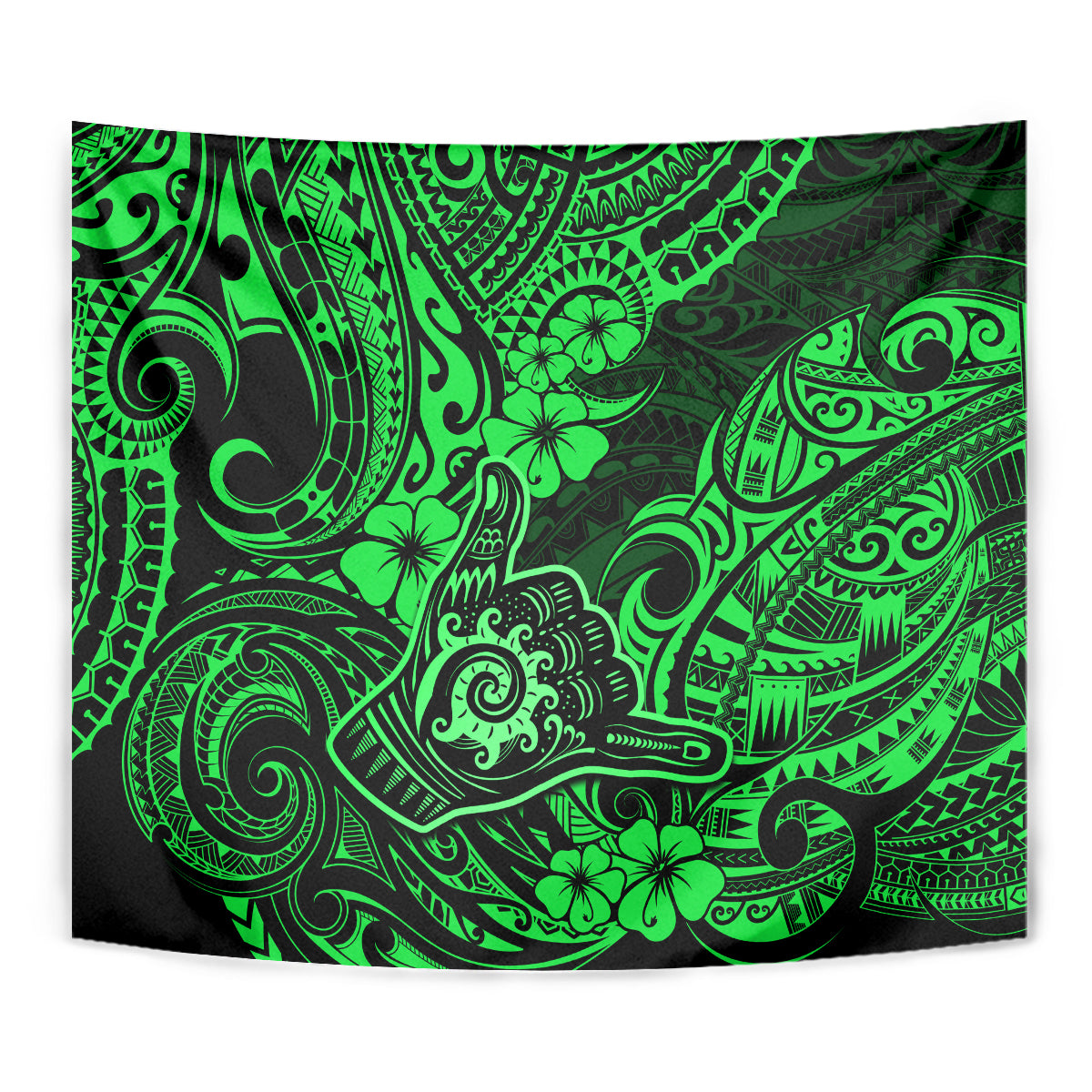 Hawaii Shaka Sign Tapestry With Polynesian Hibiscus Green Unique LT01 - Polynesian Pride
