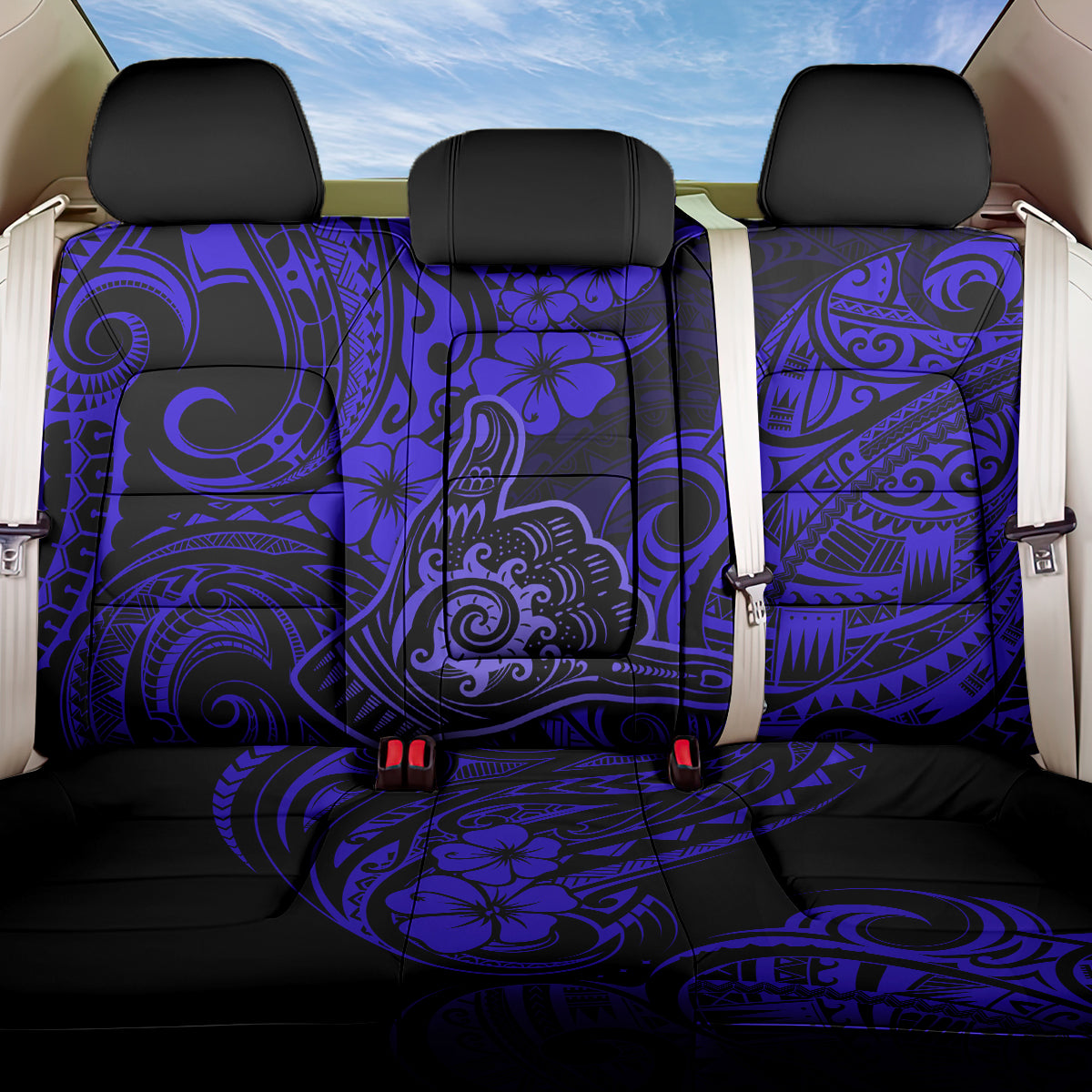 Hawaii Shaka Sign Back Car Seat Cover With Polynesian Hibiscus Navy Blue Unique