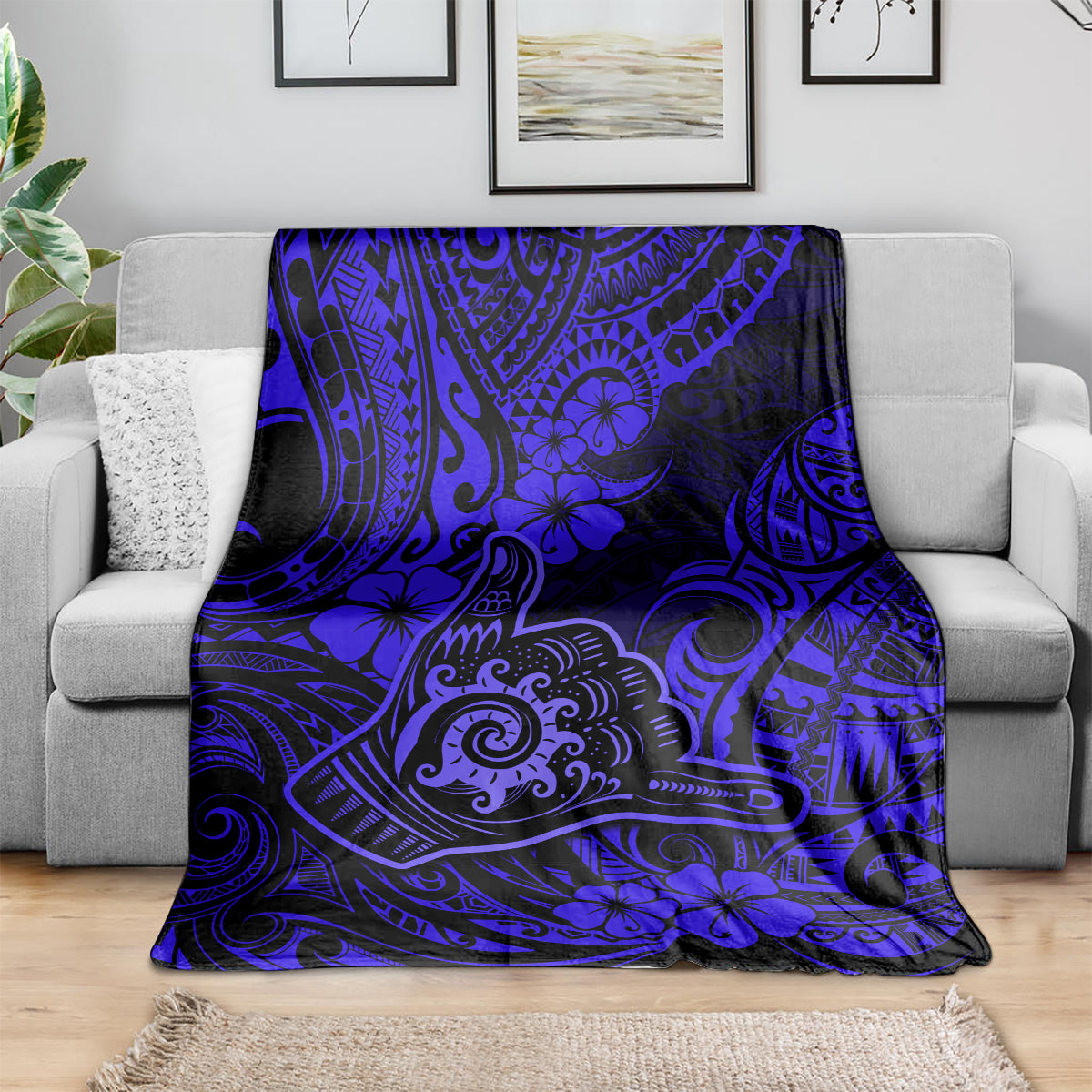 Hawaii Shaka Sign Blanket With Polynesian Hibiscus Navy Blue Unique LT01 - Polynesian Pride