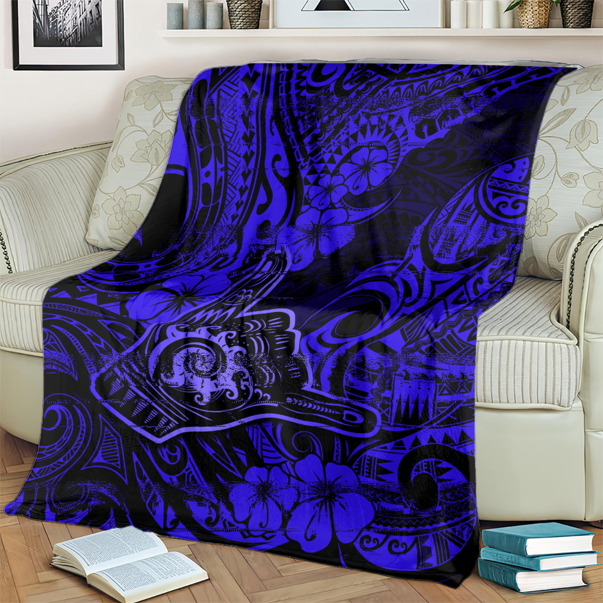 Hawaii Shaka Sign Blanket With Polynesian Hibiscus Navy Blue Unique LT01 - Polynesian Pride