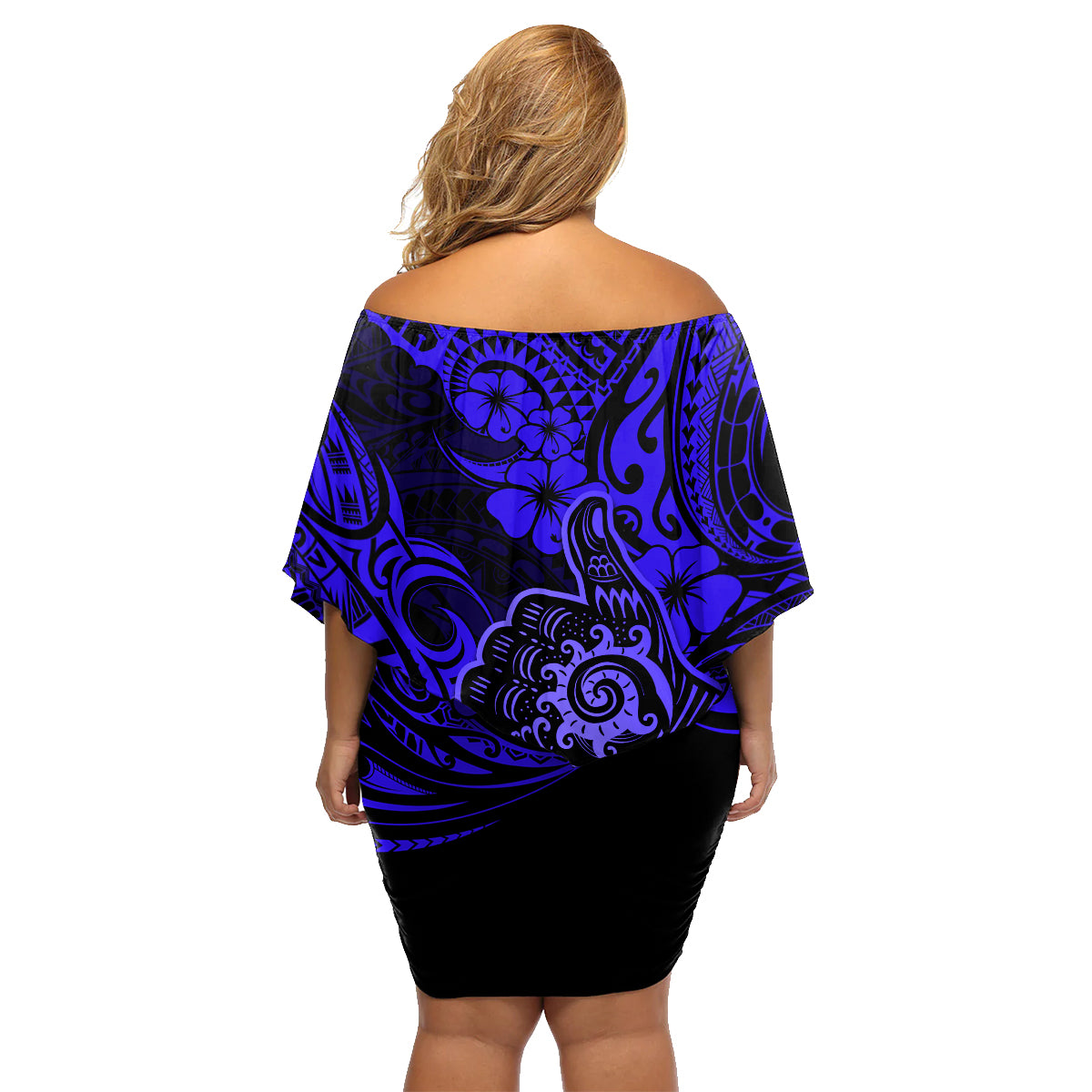 Hawaii Shaka Sign Family Matching Off Shoulder Short Dress and Hawaiian Shirt With Polynesian Hibiscus Navy Blue Unique LT01 - Polynesian Pride