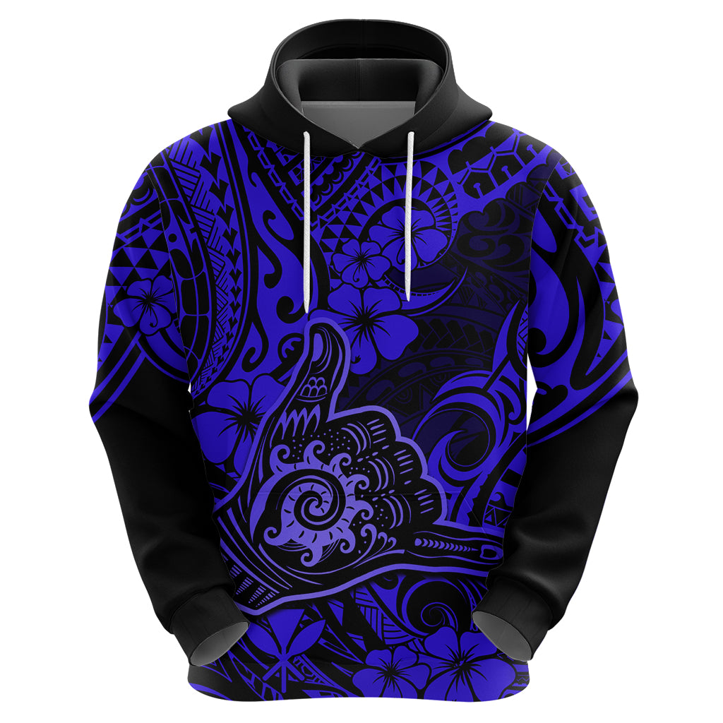Hawaii Shaka Sign Hoodie With Polynesian Hibiscus Navy Blue Unique LT01 - Polynesian Pride