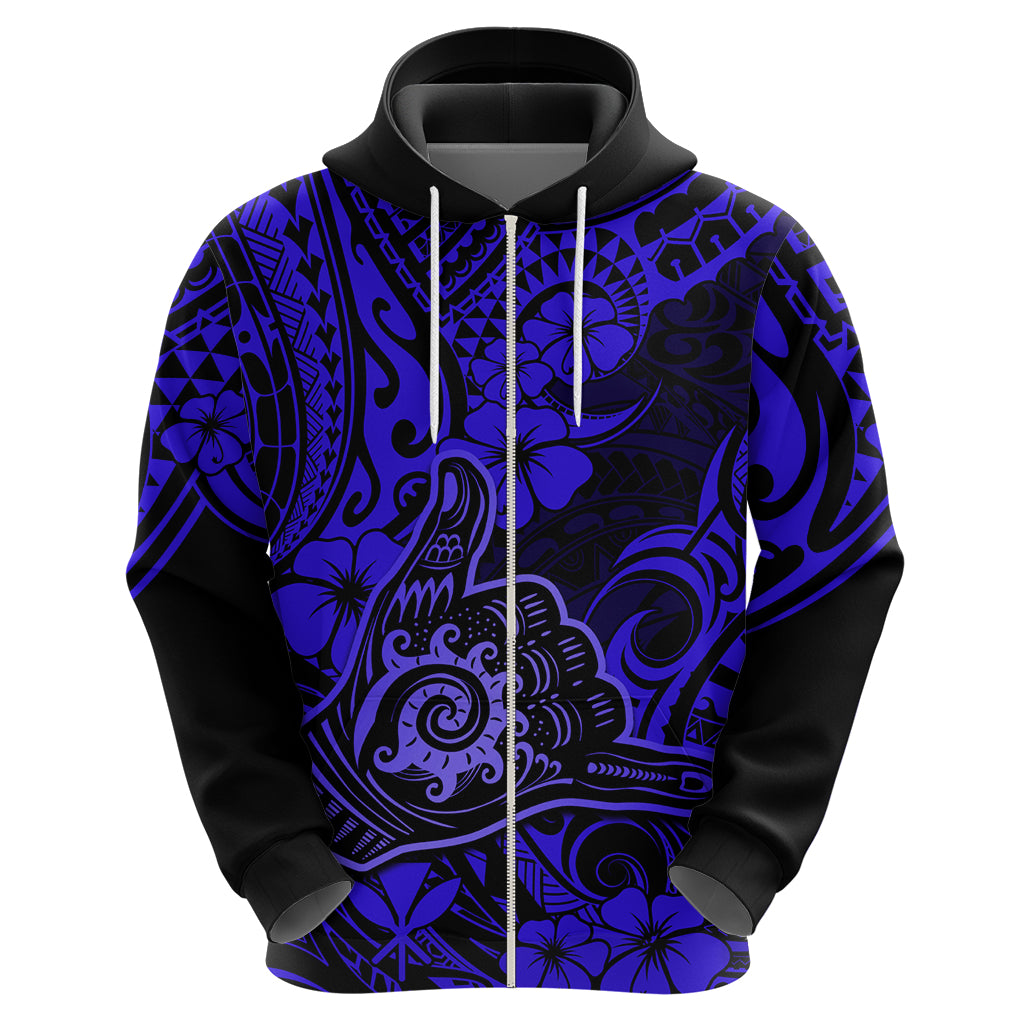 Hawaii Shaka Sign Hoodie With Polynesian Hibiscus Navy Blue Unique LT01 - Polynesian Pride