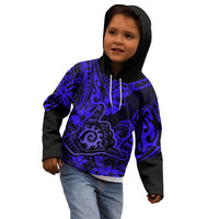 Hawaii Shaka Sign Kid Hoodie With Polynesian Hibiscus Navy Blue Unique LT01 - Polynesian Pride