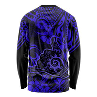 Hawaii Shaka Sign Long Sleeve Shirt With Polynesian Hibiscus Navy Blue Unique LT01 - Polynesian Pride