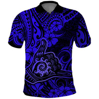 Hawaii Shaka Sign Polo Shirt With Polynesian Hibiscus Navy Blue Unique LT01 Blue - Polynesian Pride