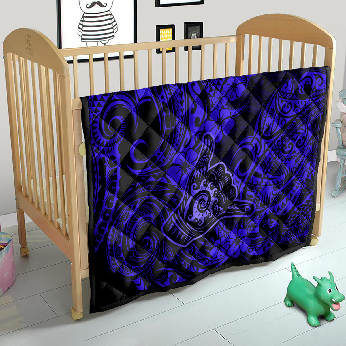 Hawaii Shaka Sign Quilt With Polynesian Hibiscus Navy Blue Unique LT01 - Polynesian Pride