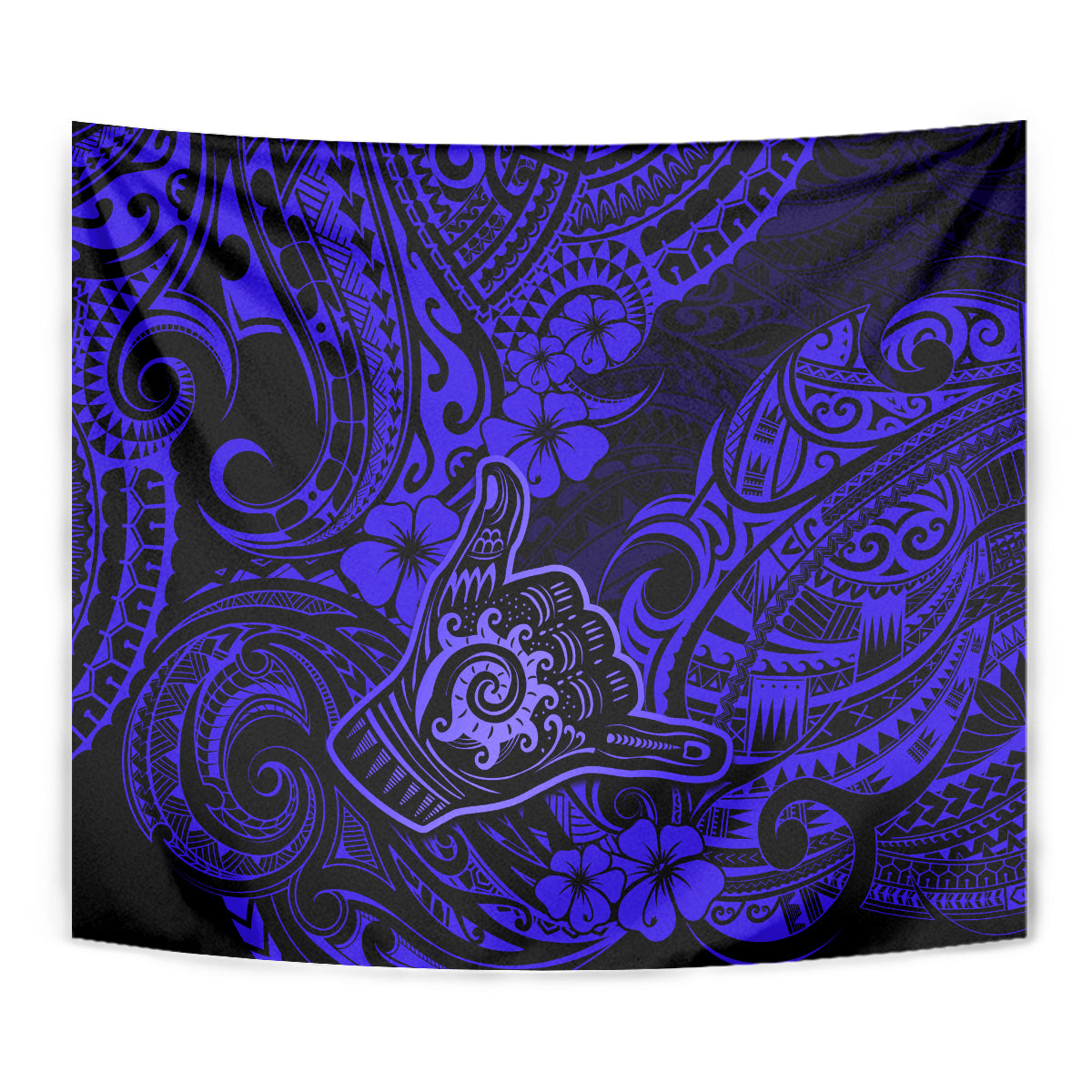 Hawaii Shaka Sign Tapestry With Polynesian Hibiscus Navy Blue Unique LT01 - Polynesian Pride