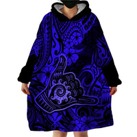 Hawaii Shaka Sign Wearable Blanket Hoodie With Polynesian Hibiscus Navy Blue Unique LT01 - Polynesian Pride