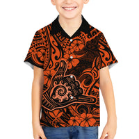 Hawaii Shaka Sign Kid Hawaiian Shirt With Polynesian Hibiscus Orange Unique LT01 Kid Orange - Polynesian Pride