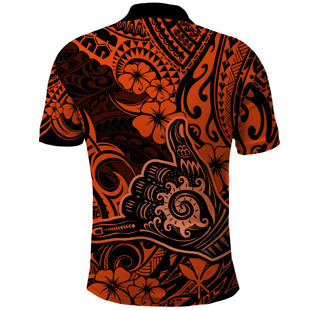 Hawaii Shaka Sign Polo Shirt With Polynesian Hibiscus Orange Unique LT01 - Polynesian Pride