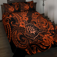Hawaii Shaka Sign Quilt Bed Set With Polynesian Hibiscus Orange Unique LT01 - Polynesian Pride