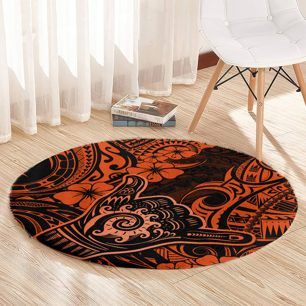 Hawaii Shaka Sign Round Carpet With Polynesian Hibiscus Orange Unique LT01 - Polynesian Pride