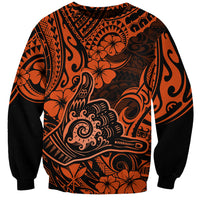 Hawaii Shaka Sign Sweatshirt With Polynesian Hibiscus Orange Unique LT01 Unisex Orange - Polynesian Pride