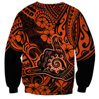 Hawaii Shaka Sign Sweatshirt With Polynesian Hibiscus Orange Unique LT01 - Polynesian Pride