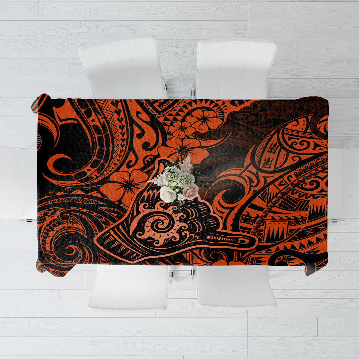 Hawaii Shaka Sign Tablecloth With Polynesian Hibiscus Orange Unique LT01 Orange - Polynesian Pride