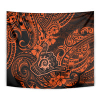 Hawaii Shaka Sign Tapestry With Polynesian Hibiscus Orange Unique LT01 - Polynesian Pride